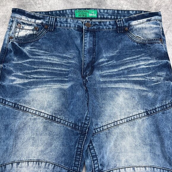 Kaalu Euro for the People Jeans Mens 50/32 Blue Crease Stonewash Straight Leg Hi - Picture 3 of 15